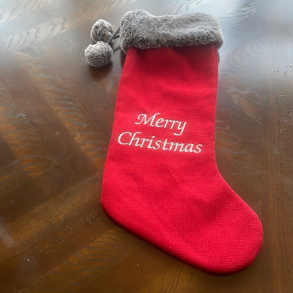 Holiday Sturdy Knit Merry Christmas Stocking W/ Soft Fuzzy Trim And Pom Poms - Picture 9 of 9